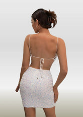 Marian |Bodycon White Square Backless Short/Mini Homecoming Dress with Sparkly Sequins - White - PromDressClub